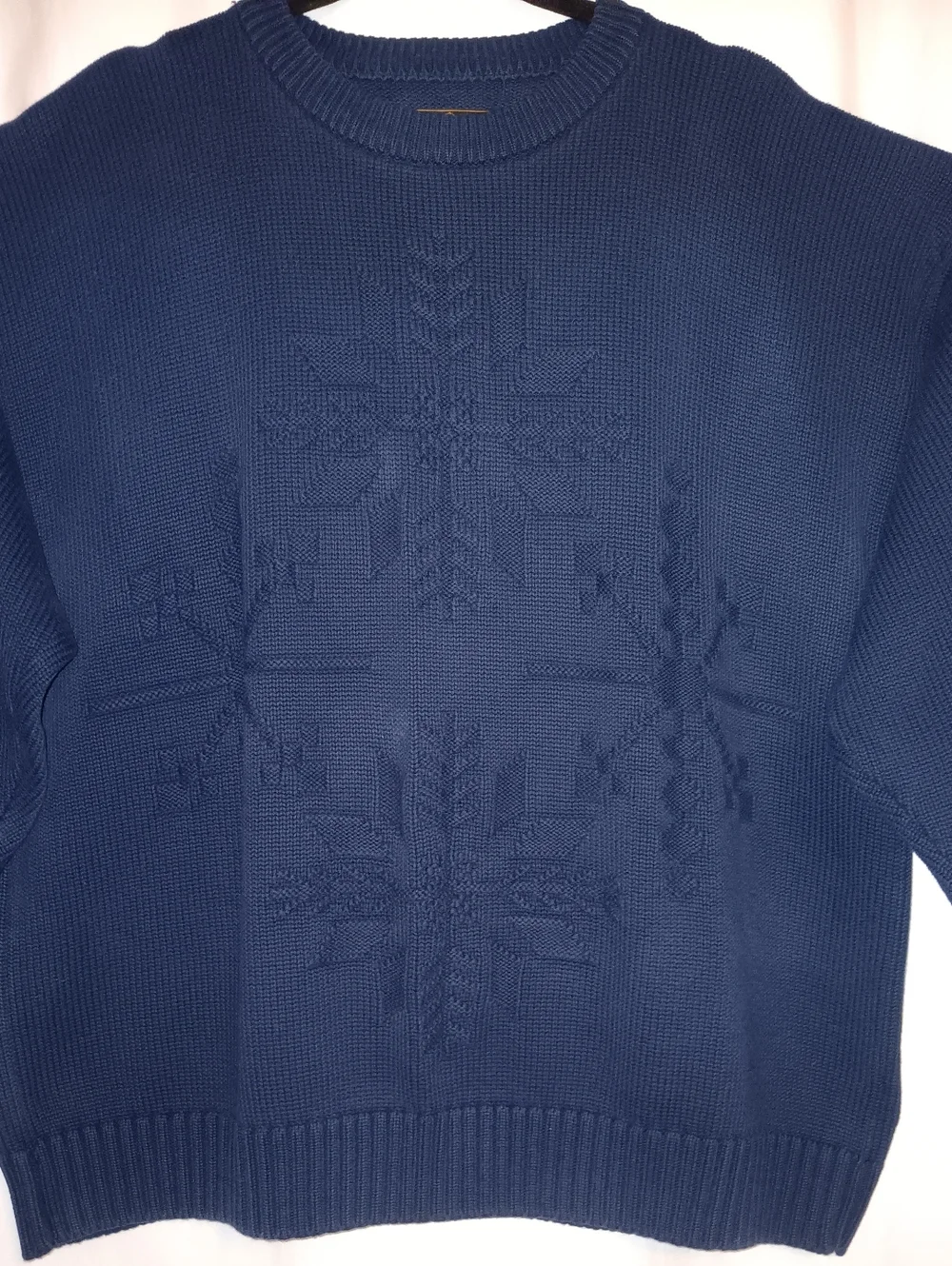 VINTAGE Eddie Bauer Deep Navy Crewneck Sweater with Snowflake Knit XL/TG - Picture 2 of 5